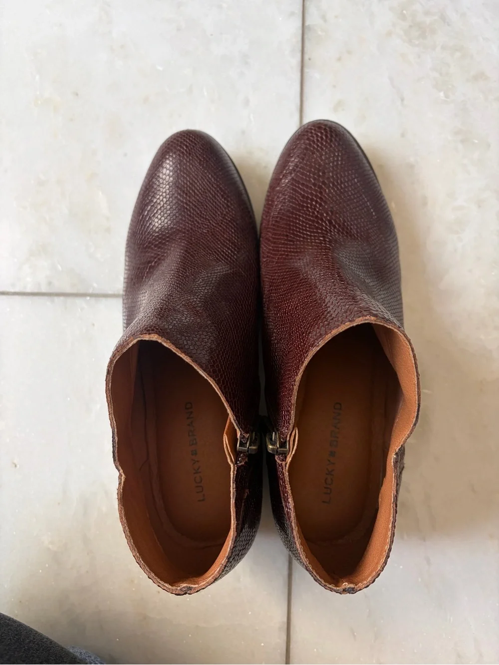 Women’s Burgundy Faux-Snakeskin Lucky Brand Booties